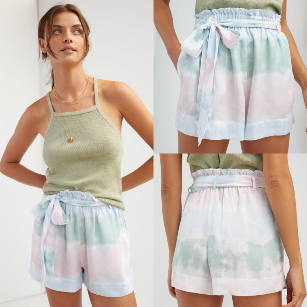 NWT Cloth & Stone Tie Dye Paperbag Waist Shorts in Cotton Candy Pink and Blue